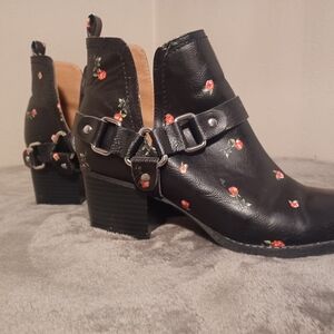 Madden Girl Black and Red Ankle Booties with Chunky Sole